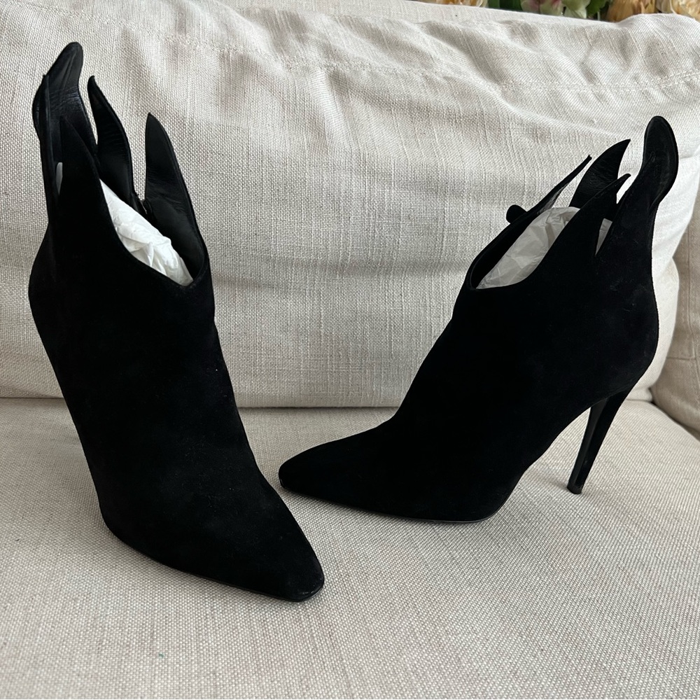 Bottega Veneta Suede Sock Boots, black, size 40. 5” heels.